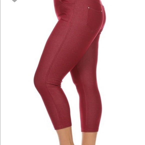 Maroon burgundy plus size stretch Capri jeggings - Picture 2 of 2